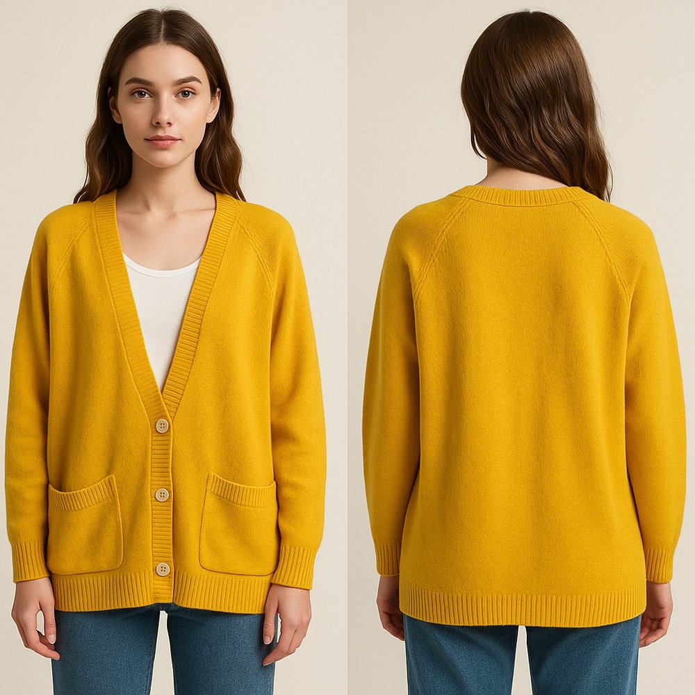 Fabe Vintage Mustard Yellow Wool Long Line Cardigan Sweater Sz. M